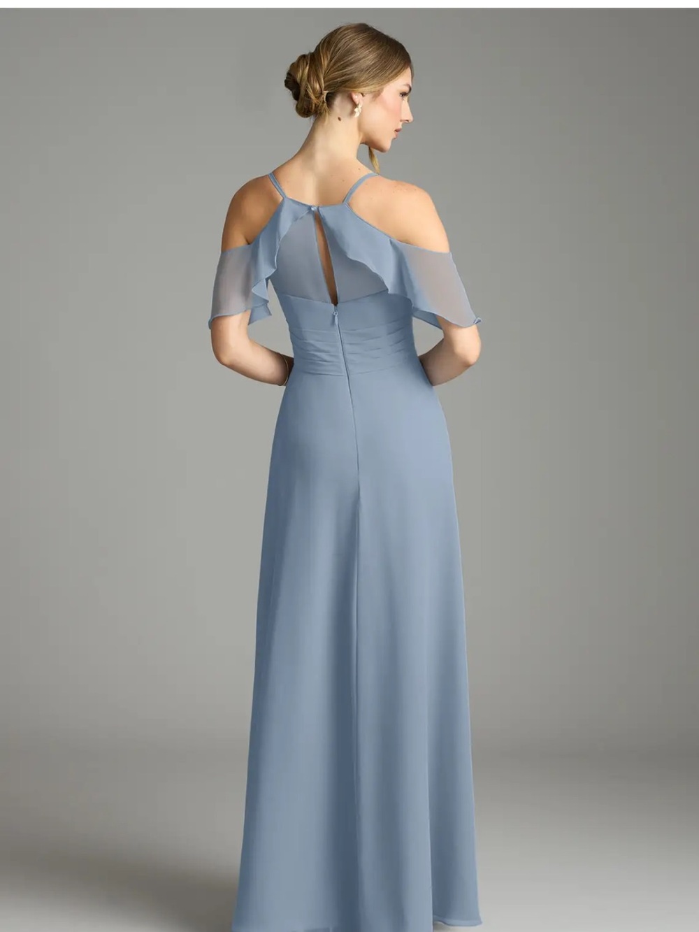 Azazie One-Shoulder Cold-Shoulder Chiffon Gown in Dusty Blue - Picture 2 of 8
